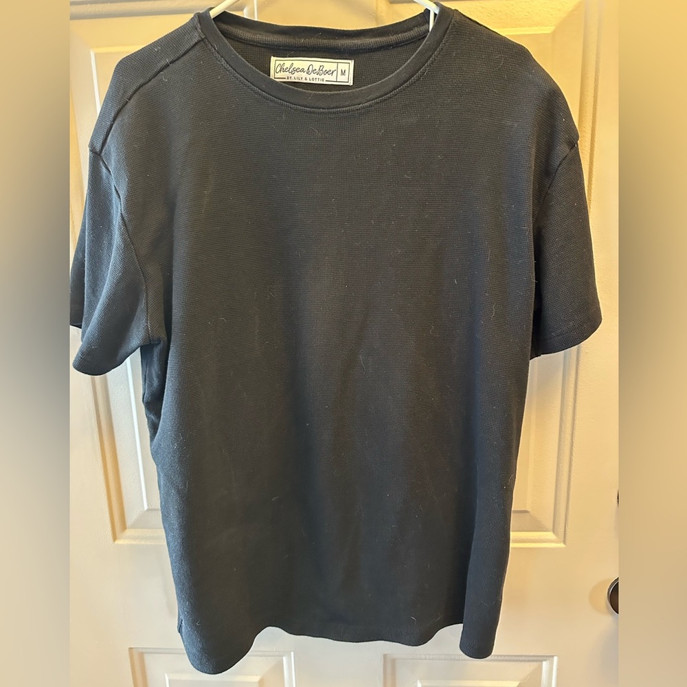 Chelsea DeBoer Black Oversized Waffle-Knit Shirt Size Medium